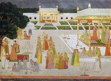 A Mughal painting of a princess and her ladies celebrating Diwali. Artist: Unknown