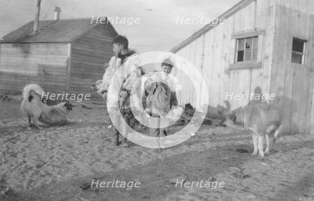Eskimo boys with dogs, between c1900 and 1916. Creator: Unknown.