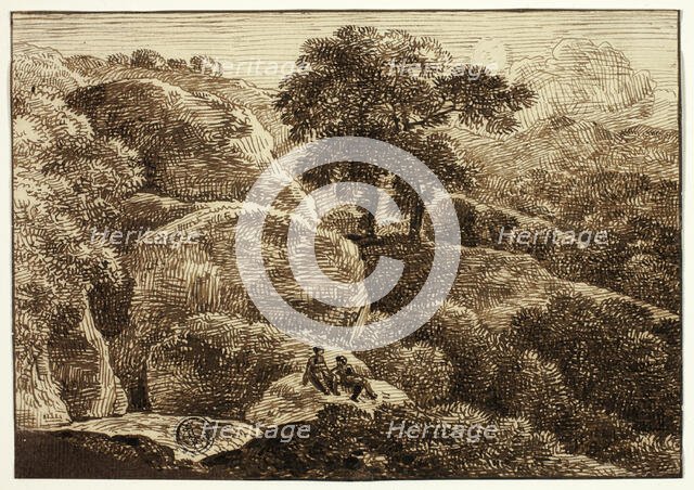 Two Figures Resting on Hillside near Two Trees, n.d. Creator: Possibly Franz Kobell German, 1749-1822.
