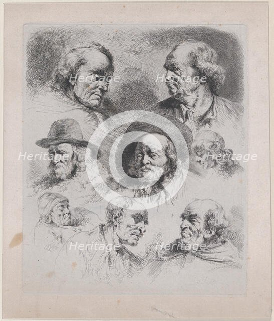 Study of Eight Heads, 1795. Creator: Jean-Jacques de Boissieu.