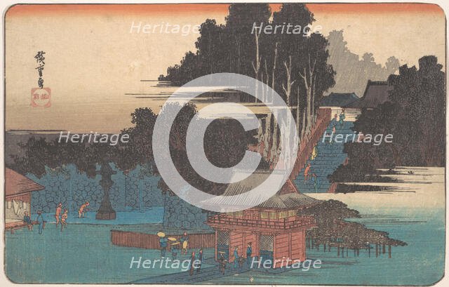 Pilgrims at the Fudo Shrine, Meguro, 1833-43., 1833-43. Creator: Ando Hiroshige.