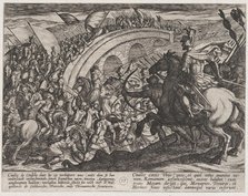 Plate 11: Civilis' Troops Crossing the Maas River, from The War of the Romans Against the ..., 1611. Creator: Antonio Tempesta.
