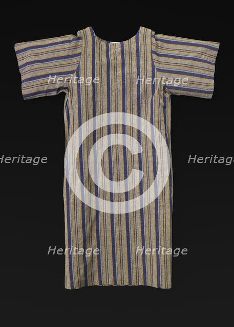 Grey, blue, and maize-colored cotton striped dress designed by Willi Smith, 1969-1987. Creator: Willi Smith.