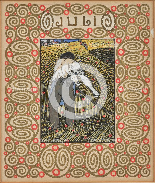 Grain mowing. Monthly newsletter: July. Creator: Krenek, Carl (1880-1949).