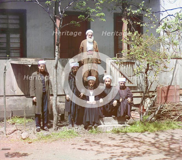Mullahs in mosque, Aziziia [sic], Batum, between 1905 and 1915. Creator: Sergey Mikhaylovich Prokudin-Gorsky.