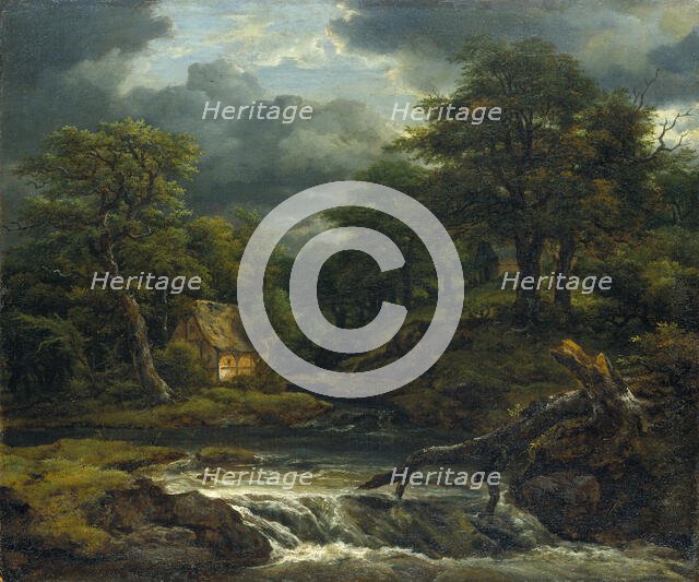 Wooded Landscape with Waterfall and Approaching Storm, c1655. Creator: Jacob van Ruisdael.