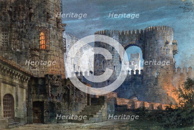 The fortress Castellor. Stage design for the opera Il trovatore by Giuseppe Verdi, 1902. Creator: Rota, Vittorio (1864-?).