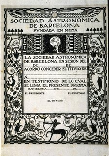 Diploma model of the Astronomical Society of Barcelona, 1910.  Creator: Ivori (Joan Vila Pujol, known as) (1890-1947).