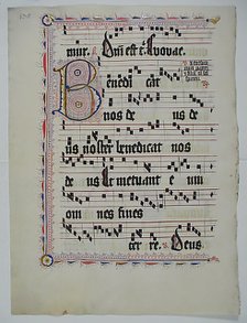 Manuscript Leaf with Initial B, from an Antiphonary, German, second quarter 15th century. Creator: Unknown.