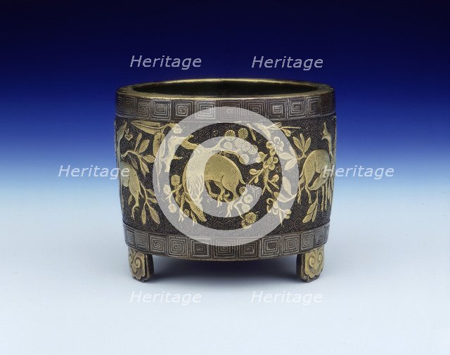 Enriched parcel-gilt bronze censer, Late Ming dynasty, China, 1550-1664. Artist: Unknown