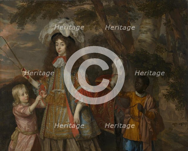 Portrait of Maria of Orange (1642-1688), with Hendrik van Nassau-Zuylestein (d. 1673) and a Servant. Creator: Jan Mytens.