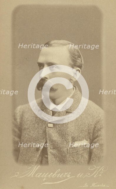 George Kennan, head-and-shoulders portrait, facing left, 1885. Creator: Unknown.