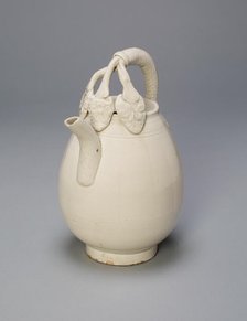 Melon-Shaped Ewer with Triple-Strand Handle and Floral Tendrils, Liao dynasty, 11th century. Creator: Unknown.