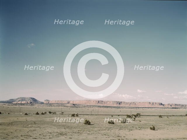East bound track of the Santa Fe R.R. across desert country near South Chaves, New Mexico, 1943. Creator: Jack Delano.