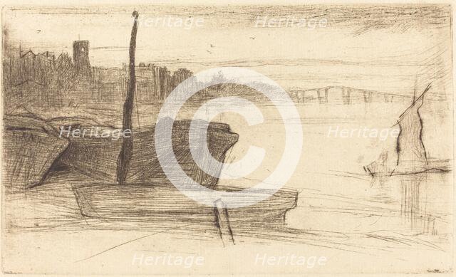 Chelsea Bridge and Church, c. 1870/1871. Creator: James Abbott McNeill Whistler.