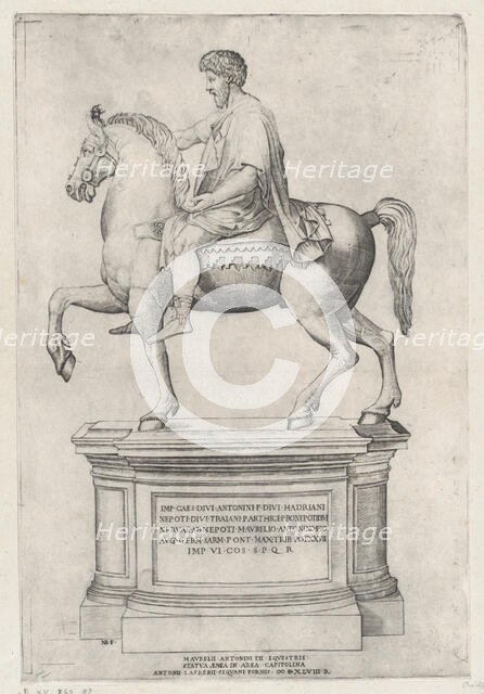 The Equestrian Statue of Marcus Aurelius on the Capitol, 1548., 1548. Creator: Nicolas Beatrizet.