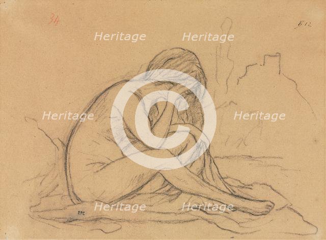 Study of a Female Nude ...(recto); Studies of Drapery and Study of a Landscape (verso), 1800s. Creator: Pierre Puvis de Chavannes (French, 1824-1898).