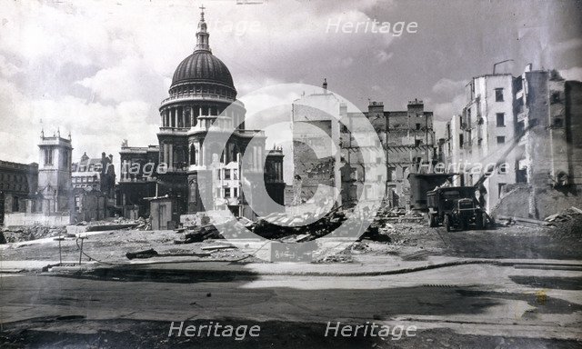 View of east end of St Paul's showing air raid damage in the vicinity, London, c1941. Artist: Anon