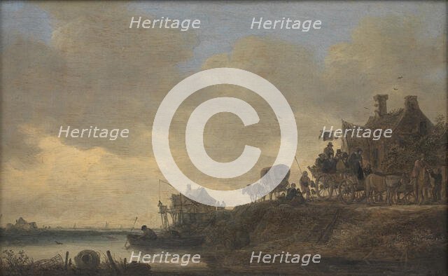 River Scene with the "Swan" Tavern, 1646. Creator: Jan van Goyen.