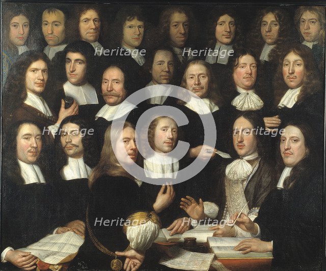 Group Portrait of the Mint Masters of Dordrecht. Artist: Hoogstraten, Samuel Dirksz, van (1627-1678)
