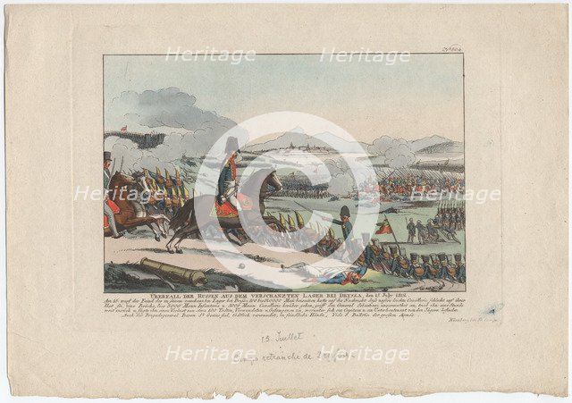 Russian attack from the entrenched camp at Dryssa on 15 July 1812. Artist: Campe, August Friedrich Andreas (1777-1846)