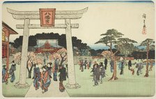 The Precincts of the Hachiman Shrine in Fukagawa (Fukagawa Hachiman no keidai)..., c. 1839/42. Creator: Ando Hiroshige.