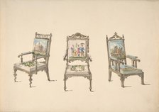 Design for Three Armchairs with Pictorial Upholstery, ca. 1830-40 . Creator: Anon.