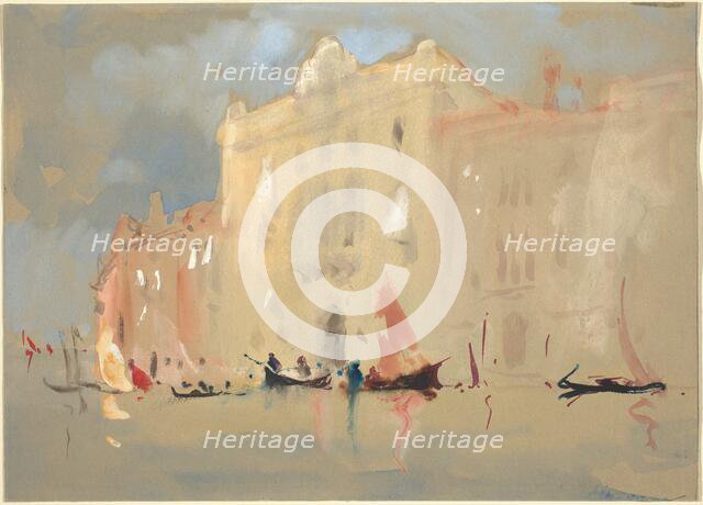 Gondolas Before a Palace on the Grand Canal in Venice. Creator: Hercules Brabazon Brabazon.