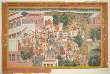 Four Princes in Procession Visit a Sage, page from a copy of the Ramayana, 1820/40. Creator: Unknown.