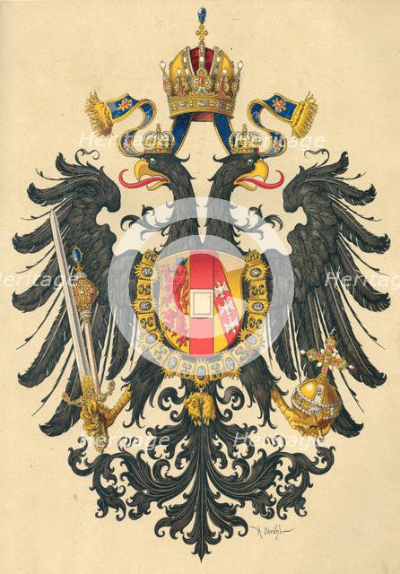 Small coat of arms of the Empire of Austria, 1890. Creator: Ströhl, Hugo Gerard (1851-1919).