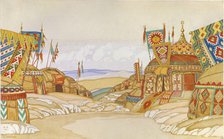 The Polovtsian camp. Stage design for the opera Prince Igor by A. Borodin, 1930. Artist: Bilibin, Ivan Yakovlevich (1876-1942)