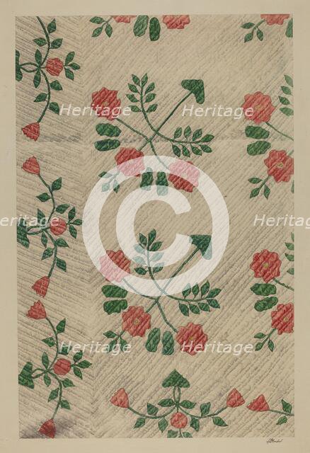 Quilt - Rose Design, 1938. Creator: Ralph Atkinson.