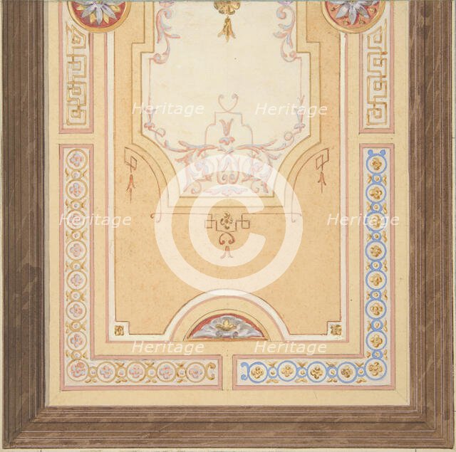 Design for the painted decoration of a ceiling in with strapwork and rinceaux, 1830-97. Creators: Jules-Edmond-Charles Lachaise, Eugène-Pierre Gourdet.