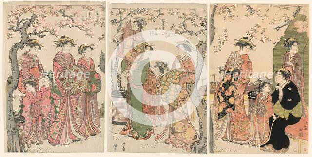 Courtesans and Their Child Attendants under Blossoming Cherry Trees, 1785. Creator: Torii Kiyonaga.