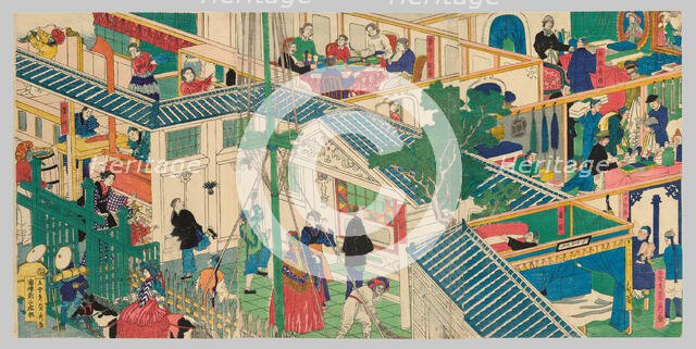 Foreign merchant house, 1865. Creator: Sadahide Utagawa.