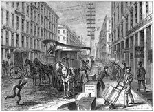 Deliveries and collections taking place at Wells Fargo depot, New York, USA, 1875. Artist: Unknown