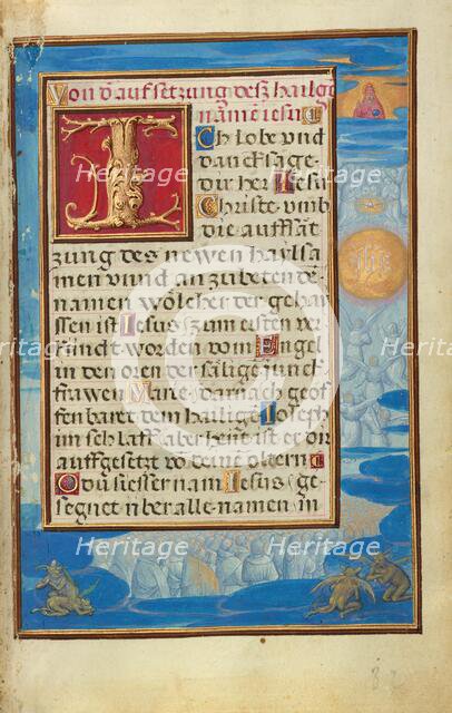 Border with the Adoration of the Name of Jesus, about 1525-1530. Creator: Simon Bening.