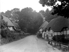Timber-framed and thatched cottages at Wherwell, Hampshire, 1927. Artist: Nathaniel Lloyd