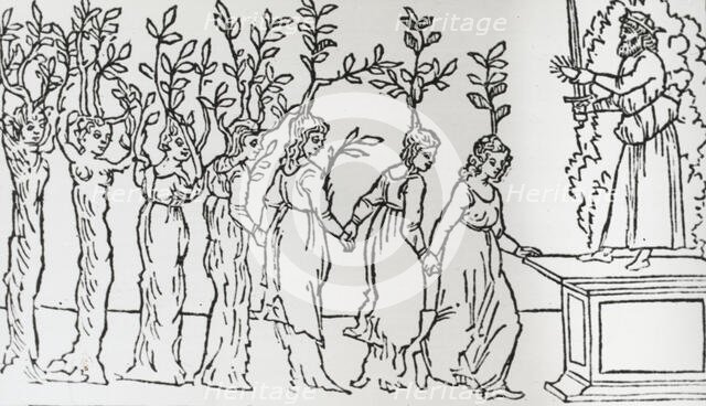 Reproduction of print showing Nymphs before Jupiter, between 1915 and 1925. Creator: Frances Benjamin Johnston.