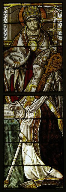 Stained Glass Panel with a Bishop and his Patron Saint, German, ca. 1505-08. Creator: Unknown.