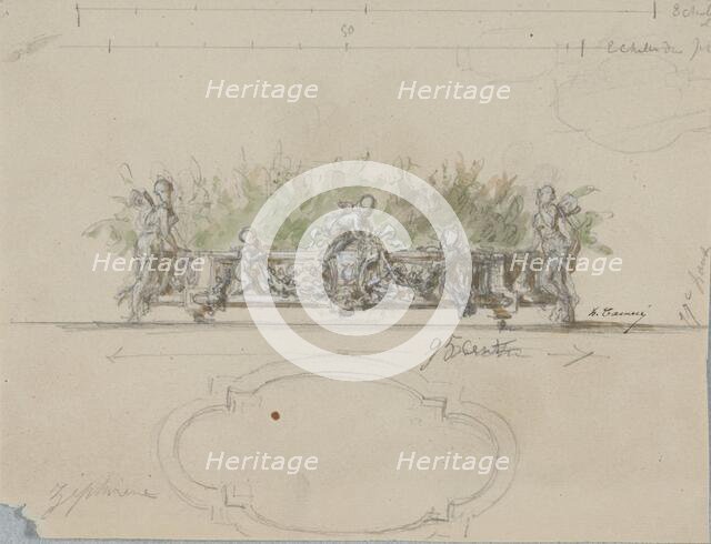 Design for Jardinière filled with plants, with a few floor plans, c.1864-c.1894. Creator: Henri Cameré.