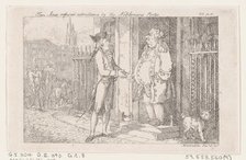 Tom Jones Refused Admittance by the Nobleman's Porter, from "The History of Tom Jones, a F..., 1792. Creator: Thomas Rowlandson.
