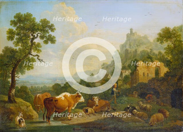 Landscape with Farm Animals at a Brook, 1768. Creator: Friedrich Wilhelm Hirt.