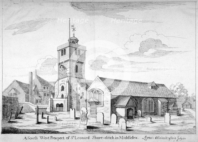 Old St Leonard's Church, Shoreditch, London, 1735. Artist: Bernard Lens