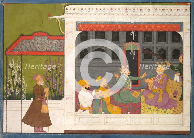 Shispul Arguing with Rukmini's Father, Bhishmaka, page from a Rukmini Mangal series, c. 1800. Creator: Mola Ram (Indian), possibly by.