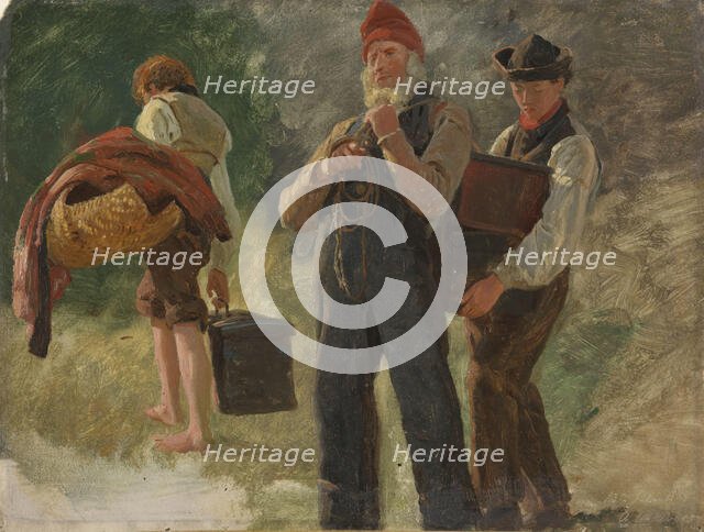 Study of carrying Farmers, 1860. Creator: Anders Monsen Askevold.