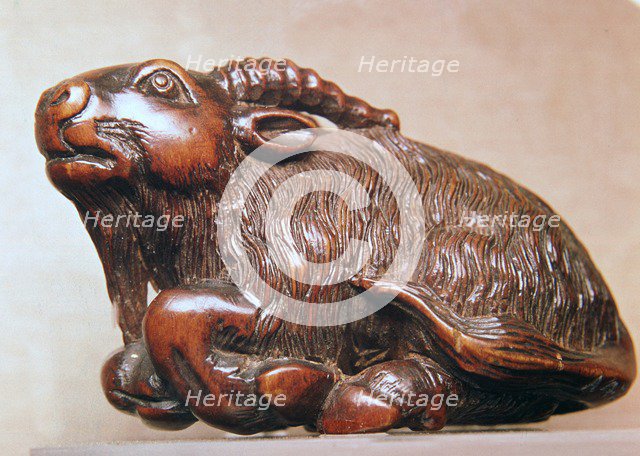 Japanese Netsuke of a goat, 18th century. Artist: Unknown