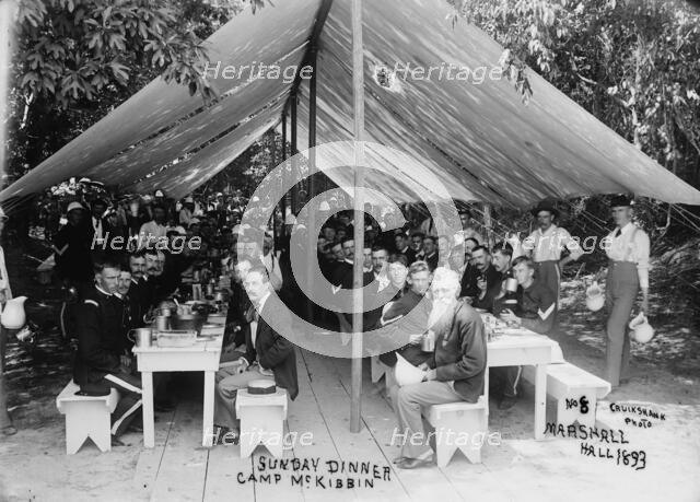 Sunday dinner, Camp McKibbin, Marshall Hall, 1893. Creator: William Cruikshank.