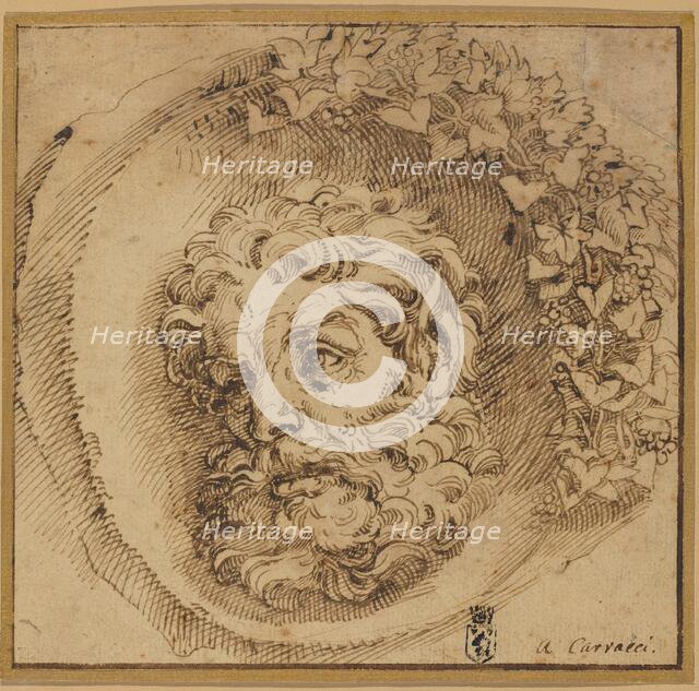 Head of a Faun in a Concave Roundel, probably c. 1595. Creator: Agostino Carracci.