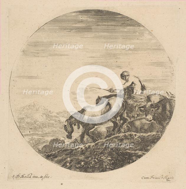 Herdsman on Horseback Drives Animals, ca. 1646. Creator: Stefano della Bella.